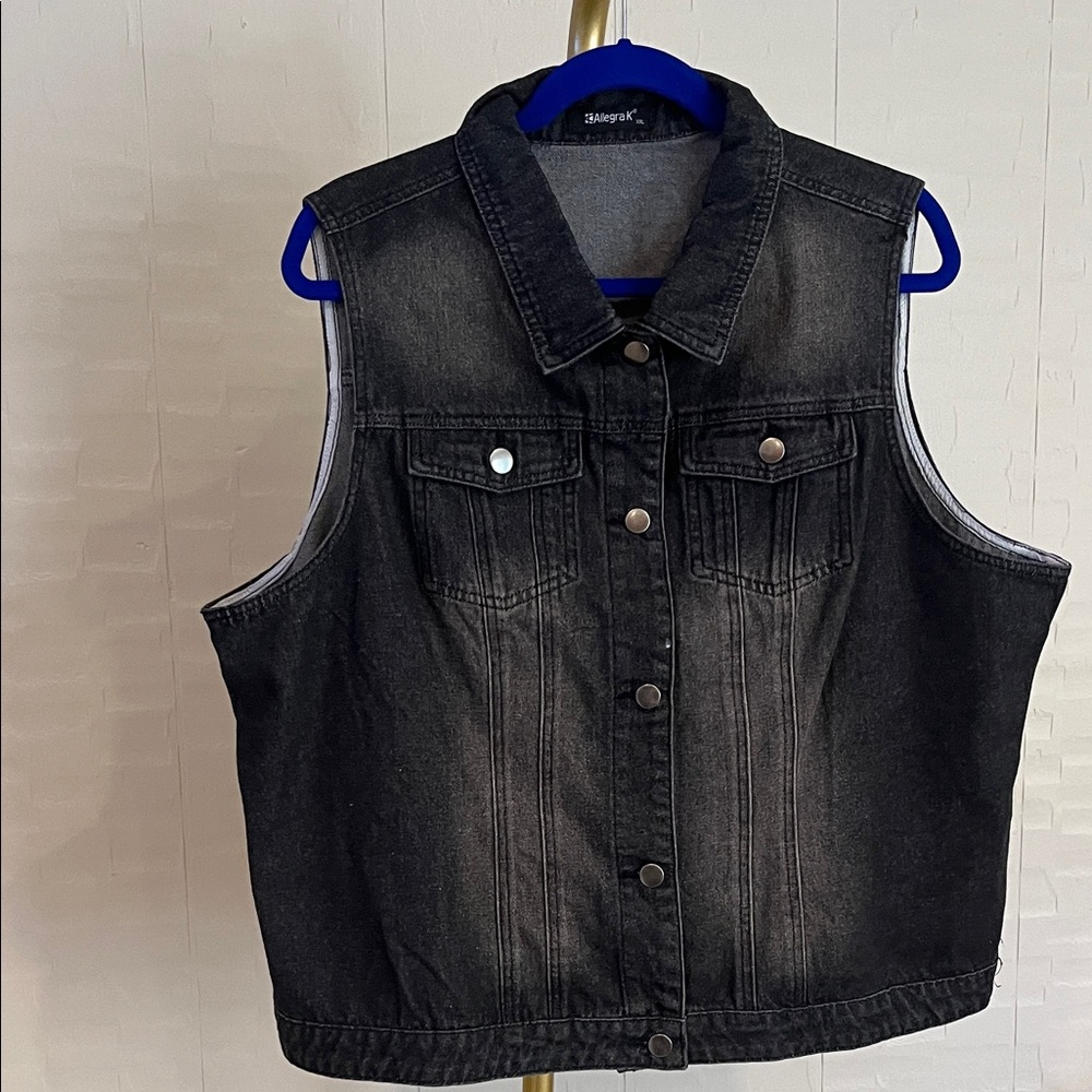 Allegra K Black Denim Sleeveless Vest